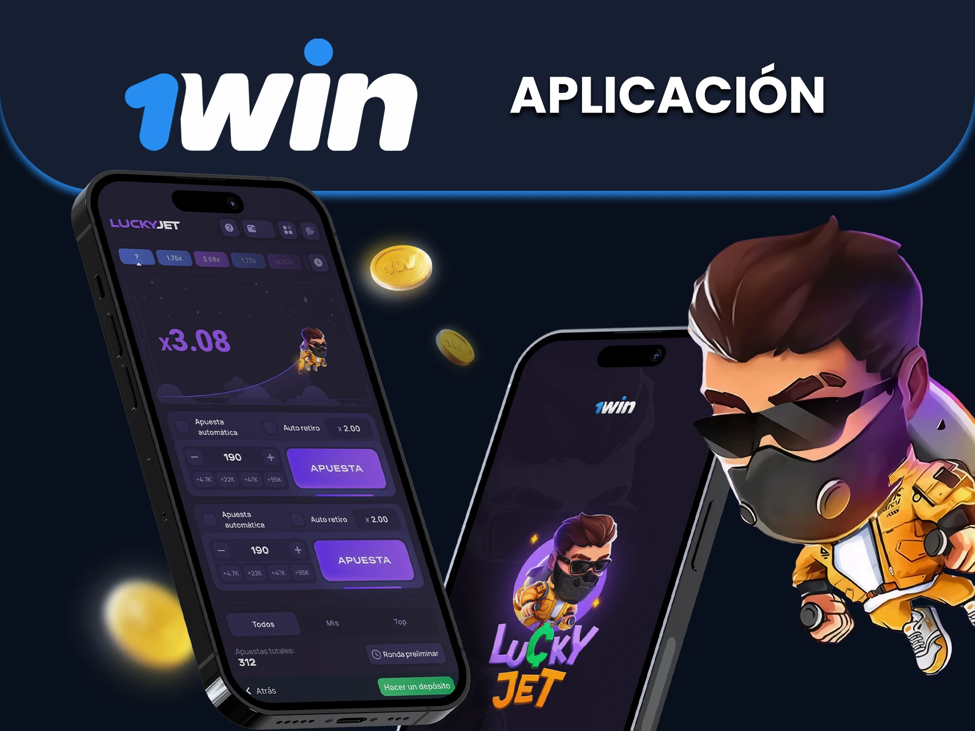 Descarga la aplicación móvil para jugar Lucky Jet 1win en tu teléfono inteligente.