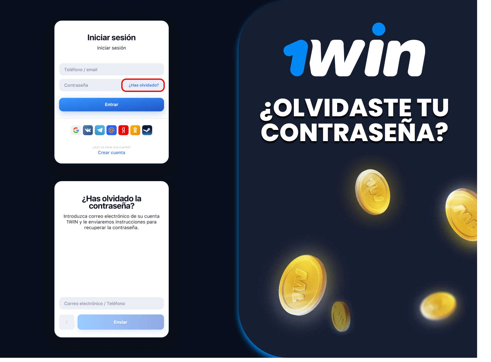 Si olvidó su contraseña, puede recuperarla para poder iniciar sesión nuevamente en su cuenta 1win.