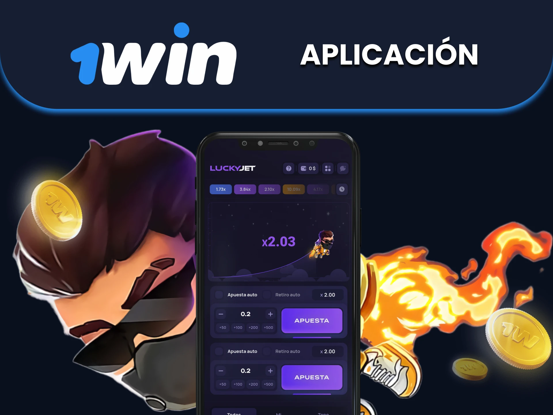 Juega Lucky Jet a través de la aplicación 1win.