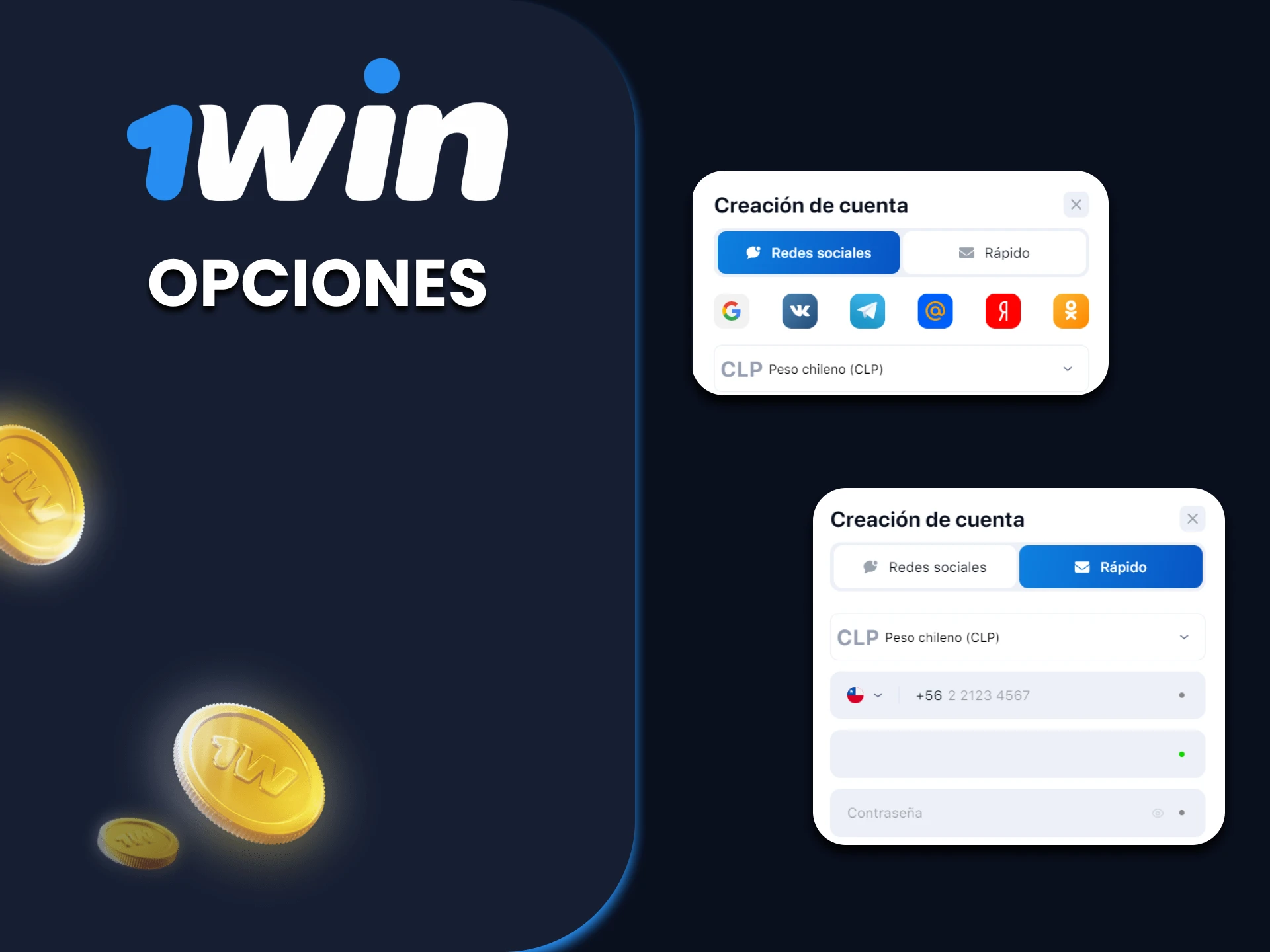 Elija una forma conveniente de registrarse en 1win.