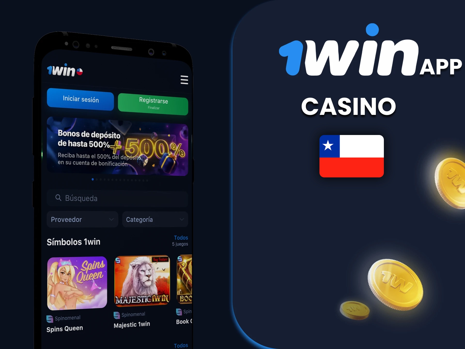 Visita la sección de casino de la aplicación 1win.