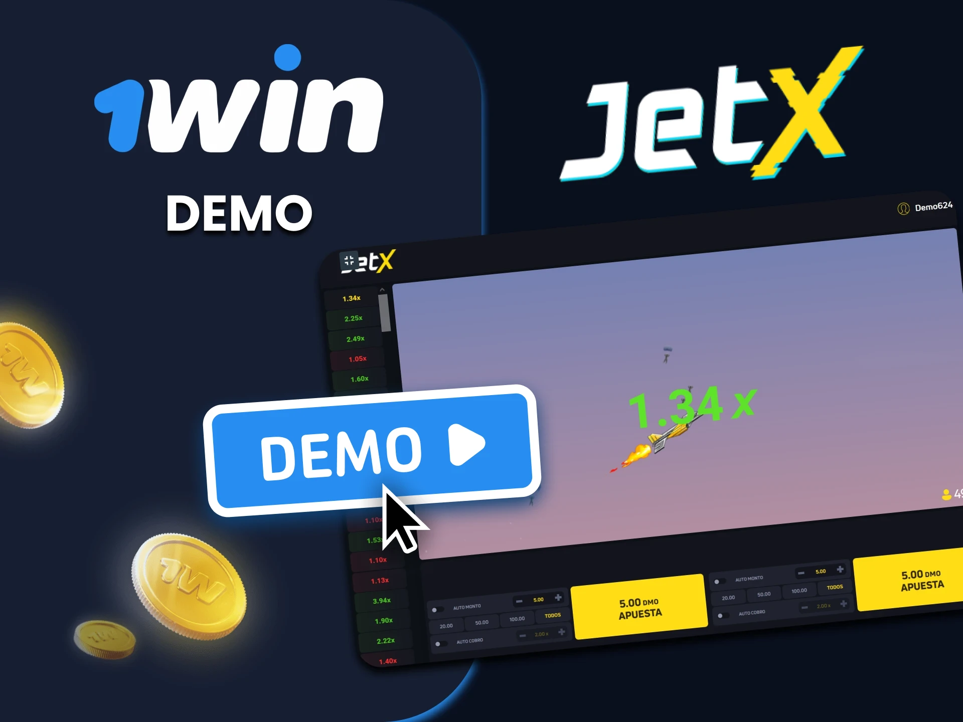 Practica en la versión demo del juego JetX de 1win.